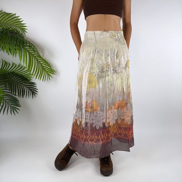 Lapis Dresses & Skirts - Vintage Y2K Fairy Grunge Floral Patchwork Boho Hippie Midi Skirt / Size: One